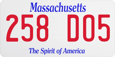 MA license plate 258DO5