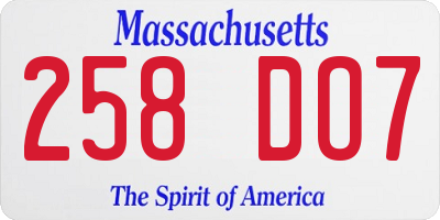 MA license plate 258DO7