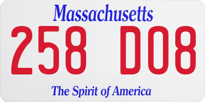 MA license plate 258DO8