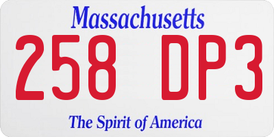 MA license plate 258DP3