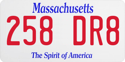 MA license plate 258DR8