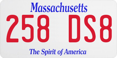 MA license plate 258DS8