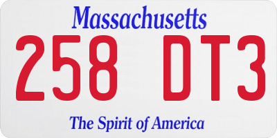 MA license plate 258DT3
