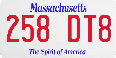 MA license plate 258DT8