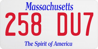 MA license plate 258DU7