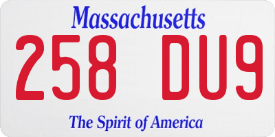 MA license plate 258DU9