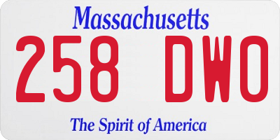 MA license plate 258DW0