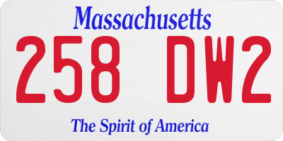 MA license plate 258DW2