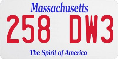 MA license plate 258DW3