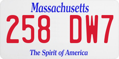 MA license plate 258DW7