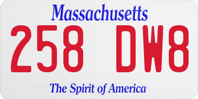 MA license plate 258DW8