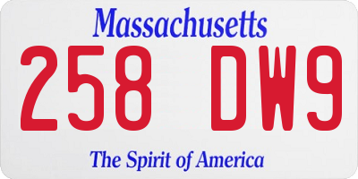 MA license plate 258DW9