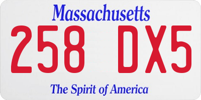 MA license plate 258DX5