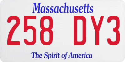 MA license plate 258DY3