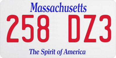 MA license plate 258DZ3