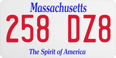 MA license plate 258DZ8