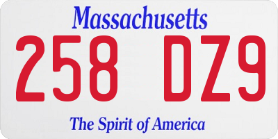 MA license plate 258DZ9