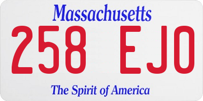 MA license plate 258EJ0