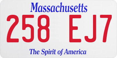 MA license plate 258EJ7