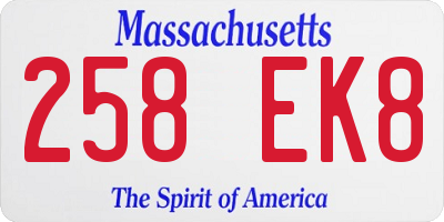 MA license plate 258EK8