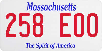 MA license plate 258EO0