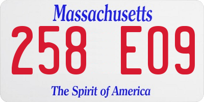 MA license plate 258EO9