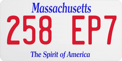 MA license plate 258EP7