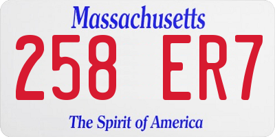 MA license plate 258ER7