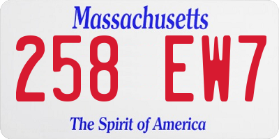 MA license plate 258EW7