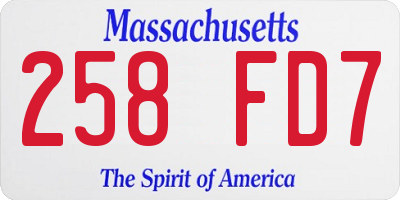 MA license plate 258FD7