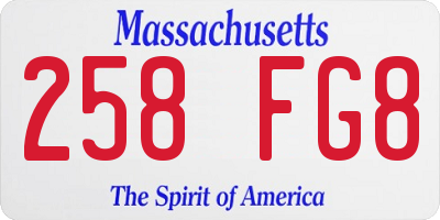 MA license plate 258FG8