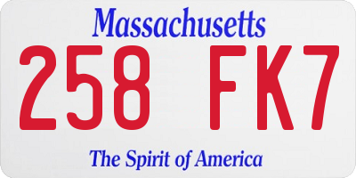 MA license plate 258FK7