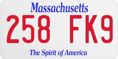 MA license plate 258FK9