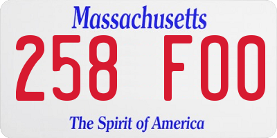 MA license plate 258FO0
