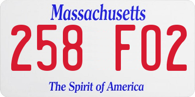 MA license plate 258FO2