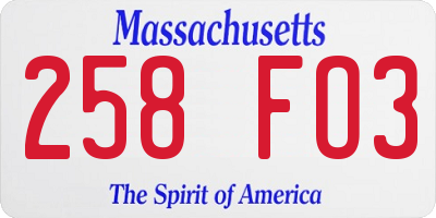 MA license plate 258FO3