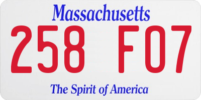 MA license plate 258FO7