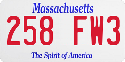 MA license plate 258FW3