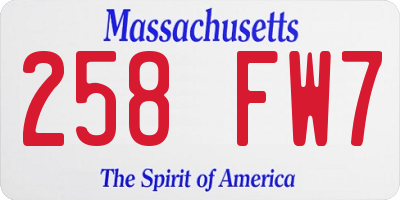 MA license plate 258FW7