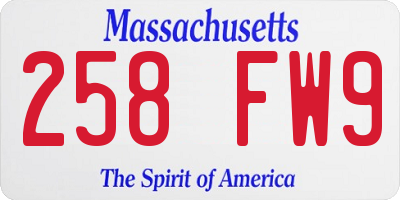 MA license plate 258FW9
