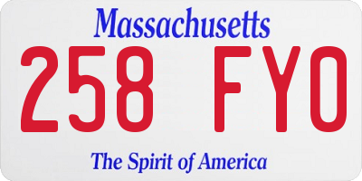 MA license plate 258FY0