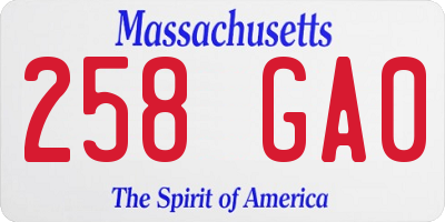 MA license plate 258GA0