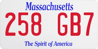 MA license plate 258GB7