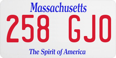 MA license plate 258GJ0