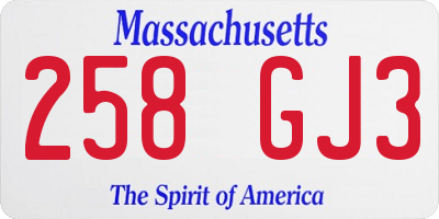 MA license plate 258GJ3