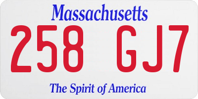 MA license plate 258GJ7