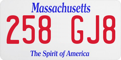 MA license plate 258GJ8