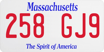 MA license plate 258GJ9