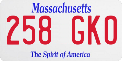 MA license plate 258GK0