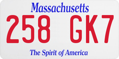 MA license plate 258GK7